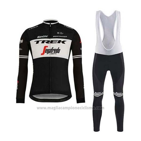 2020 Abbigliamento Ciclismo Trek Segafredo Nero Bianco Manica Lunga e Salopette